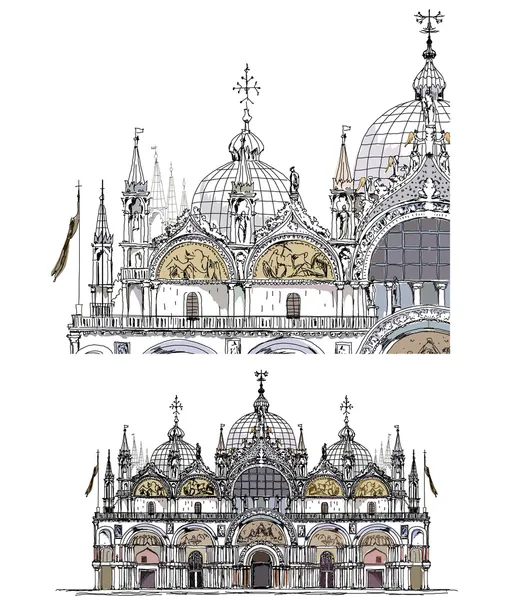 Illustrazione di Venezia, basilica san marco, collezione di schizzo — ストックベクタ