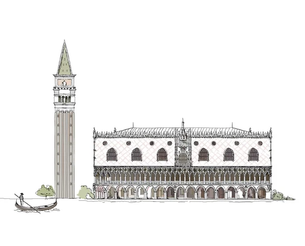 Venezia illustrazione, Palazzo Ducale, Collezione Sketch — Vettoriale Stock