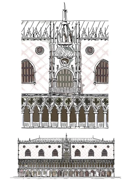 Venecia ilustración, Palacio Ducal, Colección de bocetos — Vector de stock