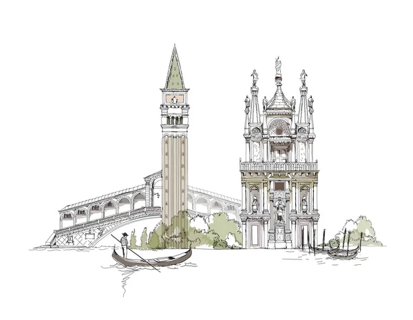 Canal view Venezia illustrazione, Collezione Sketch — Vettoriale Stock