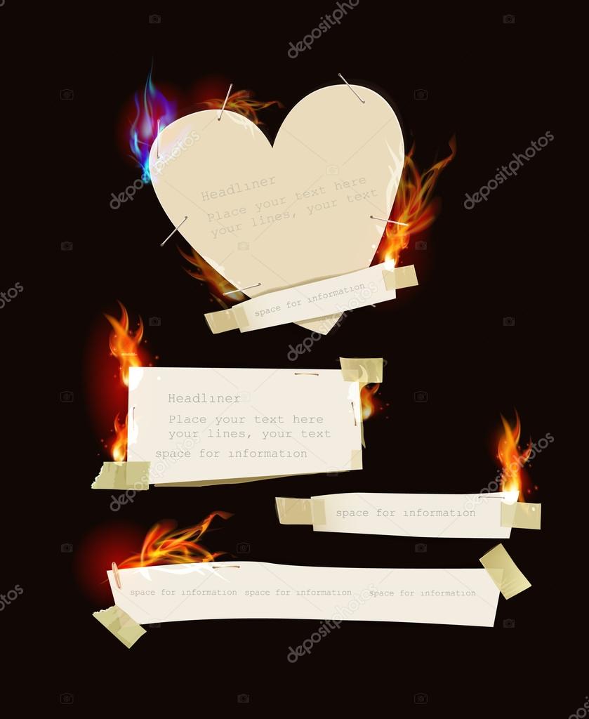 paper heart, background with flames