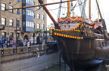 LONDON, UK - MARCH 29, 2014  Francis Drake s Golden Hind ship clipart
