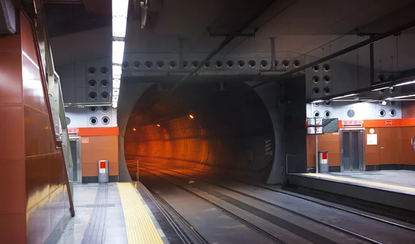 MADRID, ESPANHA - 28 de maio de 2014: Estação de metrô de Madrid, trem que chega em uma plataforma — Fotografia de Stock