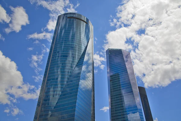 MADRID, SPAIN - MAY 28, 2014: Madrid city business centre, modern skyscrapers ,Cuatro Torres 250 meters high — Stock Photo, Image