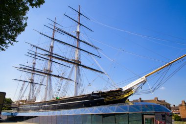 Londen - 6 juni 2014: english snel clipper curry sark van 19 eeuw bewaard en openen als een museum