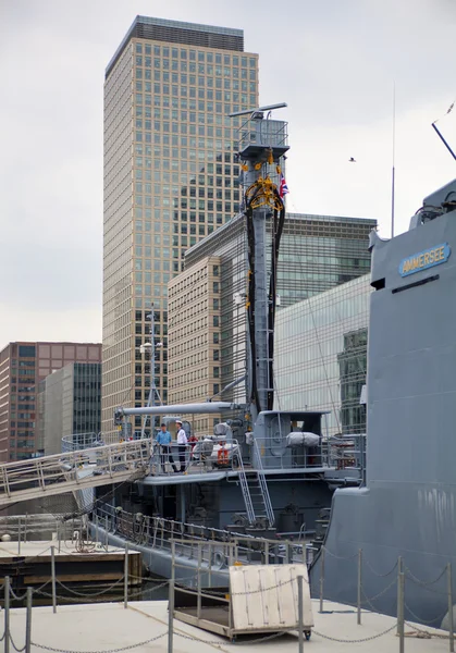 LONDON, UK - MAY 17, 2014: German army military ships based in Canary Wharf aria, to be open for public in educational content. — Stock Photo, Image