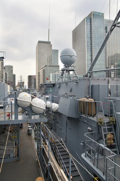 LONDON, UK - MAY 17, 2014: German army military ships based in Canary Wharf aria, to be open for public in educational content. — Stock Photo, Image