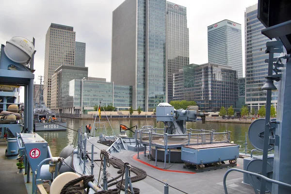 LONDON, UK - MAY 17, 2014: German army military ships based in Canary Wharf aria, to be open for public in educational content. — Stock Photo, Image