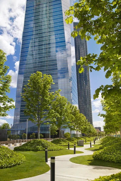 MADRID, SPAIN - MAY 28, 2014: Madrid city, business centre, modern skyscrapers, Cuatro Torres 250 meters high — Stock Photo, Image