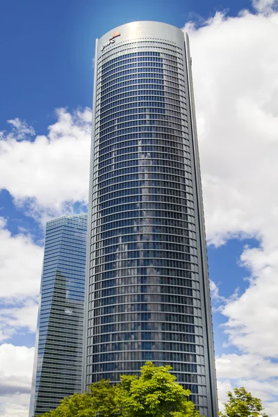 MADRID, SPAIN - MAY 28, 2014: Madrid city, business centre, modern skyscrapers, Cuatro Torres 250 meters high — Stock Photo, Image