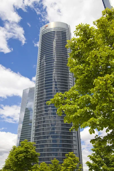 MADRID, SPAIN - MAY 28, 2014: Madrid city, business centre, modern skyscrapers, Cuatro Torres 250 meters high — Stock Photo, Image