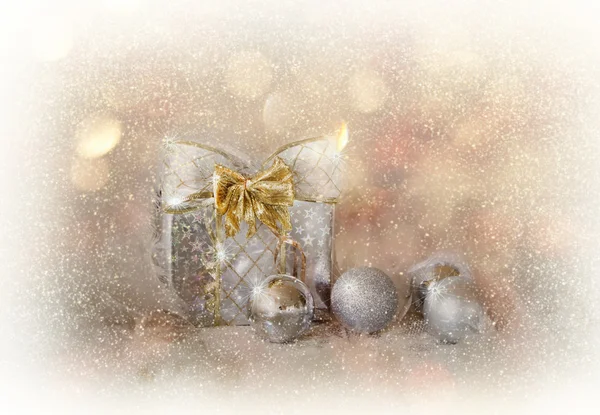 Christmas background with snowflakes and silver balls — Stock Photo, Image