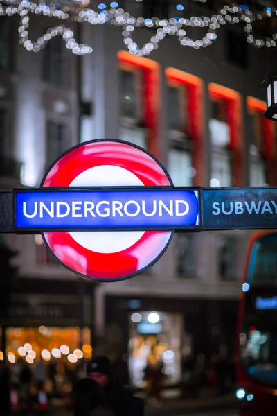 London November 2021 Festive Decorations Christmas Lights Piccadilly Circus Underground — Stock Photo, Image