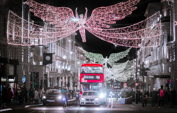 London November 2021 Festive Decorations Christmas Lights Regent Street Cars — Stock Photo, Image