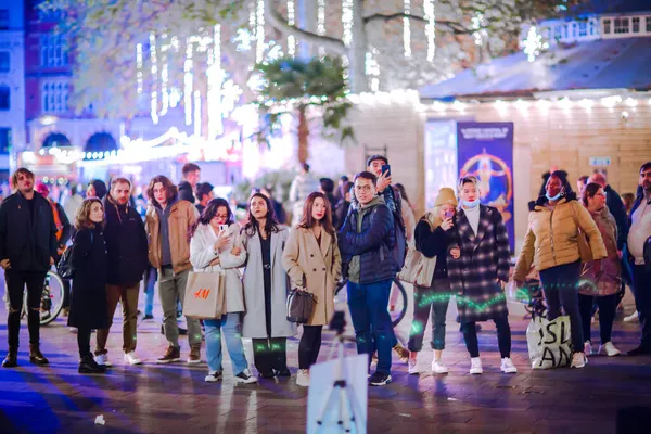 Londres Reino Unido Novembro 2021 Leicester Square Decorações Festivas Luzes — Fotografia de Stock