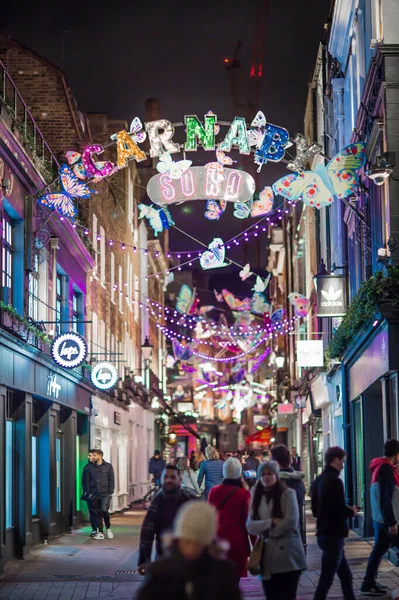 London November 2021 Carnaby Festliche Dekoration Und Weihnachtsbeleuchtung London Nachtleben — Stockfoto
