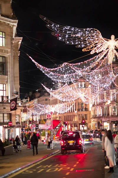 London 2021 November Ünnepi Díszek Karácsonyi Fények Regent Utcában Autók — Stock Fotó