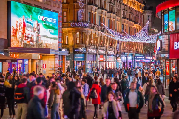London November 2021 Festliche Dekoration Und Weihnachtsbeleuchtung Leicester Square Und — Stockfoto