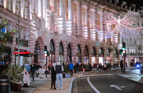 London November 2021 Festive Decorations Christmas Lights Regent Street Cars — Stock Photo, Image