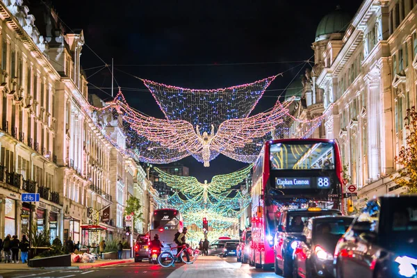 London November 2021 Festive Decorations Christmas Lights Regent Street Cars — Stock Photo, Image