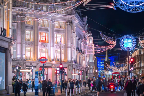 London November 2021 Festive Decorations Christmas Lights Regent Street Cars — Stock Photo, Image