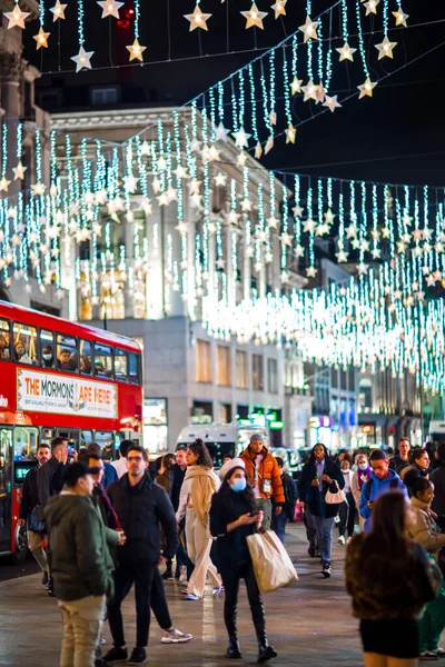 London November 2021 Festive Decorations Christmas Lights Oxford Street Cars — Stock Photo, Image