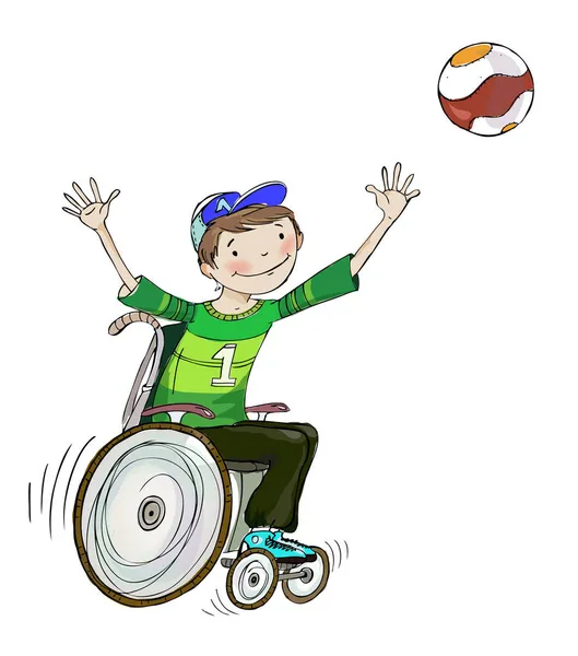Мальчик Инвалидной Коляске Играет Мячом Школьный Урок Образовательная Концепция — стоковое фото