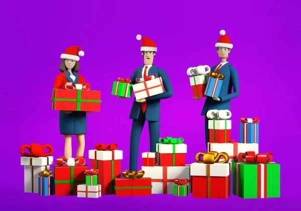 Ilustração Renderização Pessoas Negócios Com Muitos Presentes Presentes Natal Celebrando — Fotografia de Stock