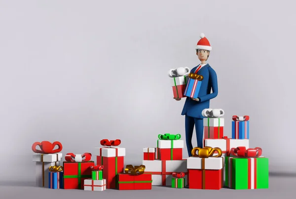 Ilustracja Renderowania Biznesmen Dużą Ilością Prezentów Prezentów Świątecznych Świętowanie Bożego — Zdjęcie stockowe