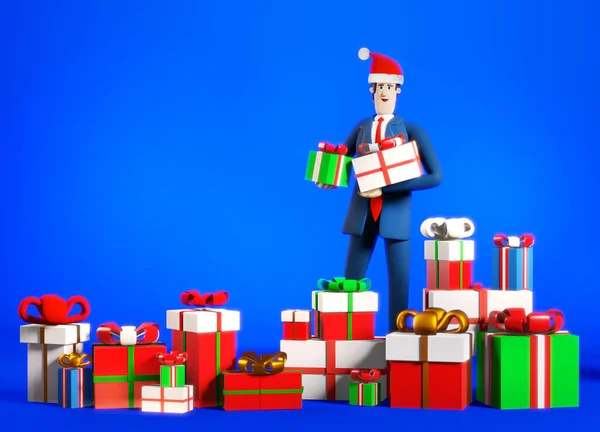 Απόδοση Εικονογράφηση Επιχειρηματίας Πολλά Δώρα Και Δώρα Χριστουγέννων Γιορτάζοντας Χριστούγεννα — Φωτογραφία Αρχείου
