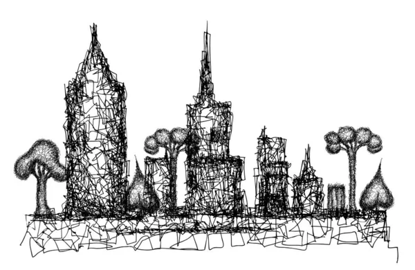 現代都市のイラスト 高層ビル 木や車とビジネスアリア — ストック写真
