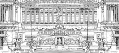 Anavatanın sunağı (Altare della Patria) 1925. Venezia Meydanı. Vittorio Emanuele II Roma, İtalya 'da. Eskiz koleksiyonu El çizimi, çizim çizimi 