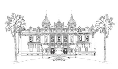 Monaco Grand Kumarhanesi. Monte Carlo 'da. Çizim koleksiyonu.