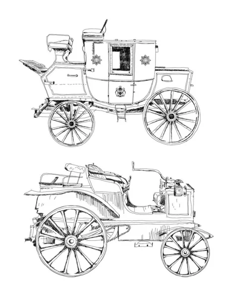 Dessin Main Ensemble Vieilles Voitures Vintage Collection Croquis Dessin Main — Photo