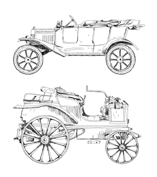Ręczne Rysowanie Zestaw Starych Zabytkowych Samochodów Kolekcja Szkiców Rysunek Ręczny — Zdjęcie stockowe