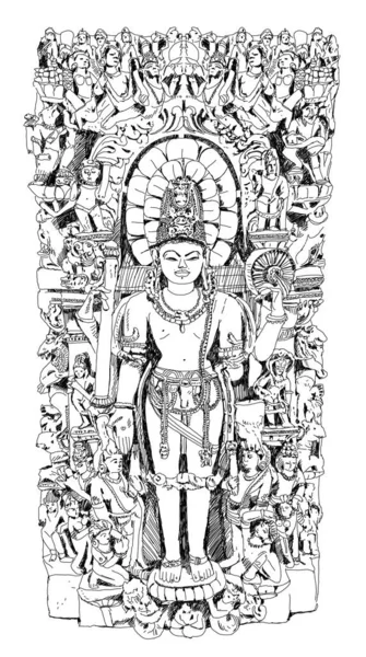 Vishnu Hindu God Sketch Collection Hand Drawing Sketch Illustration — Stock Photo, Image