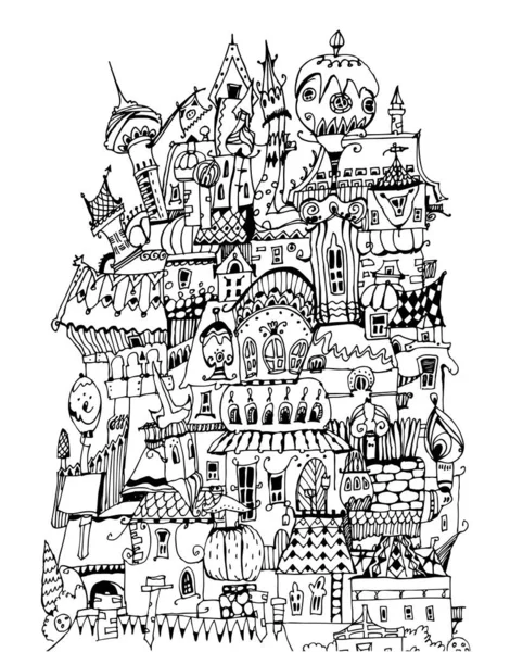 Ручной Рисунок Большого Дома Фэнтези Архитектуры Эскиз Детальная Концепция Чернил — стоковое фото