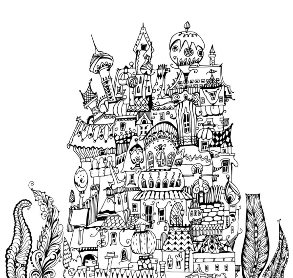 Hand Drawing Illustration Big House Fantasy Architecture Sketch Detailed Ink — 图库照片