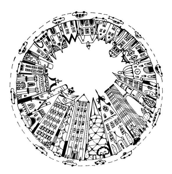 Handgezeichnete Illustration Der Großstadt Mit Wolkenkratzern Büros Wohnungen Immobilienkonzept — Stockfoto