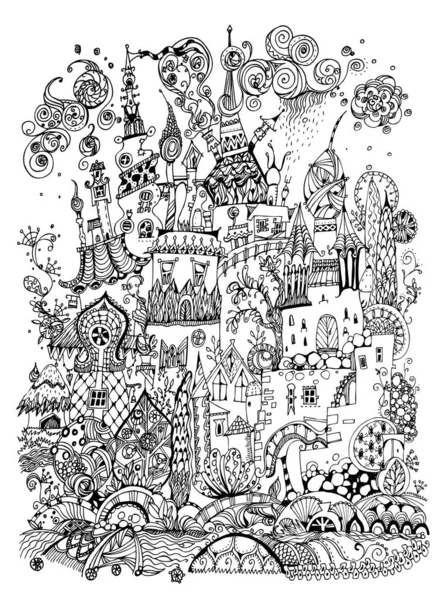 Hand Drawing Illustration Big House Fantasy Architecture Sketch Detailed Ink — Zdjęcie stockowe