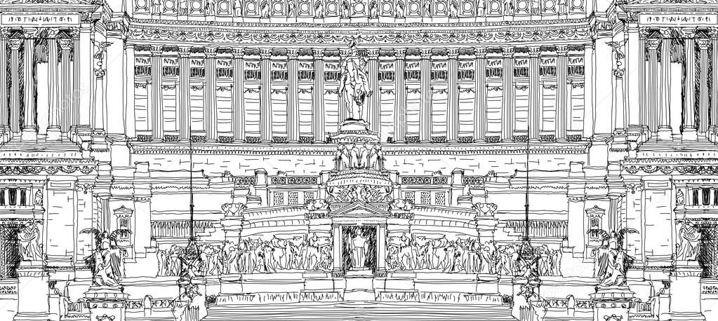 Altar of the Fatherland (Altare della Patria) 1925. Piazza Venezia. Vittorio Emanuele II in Rome, Italy. Sketch collection Hand drawing, sketch illustration 