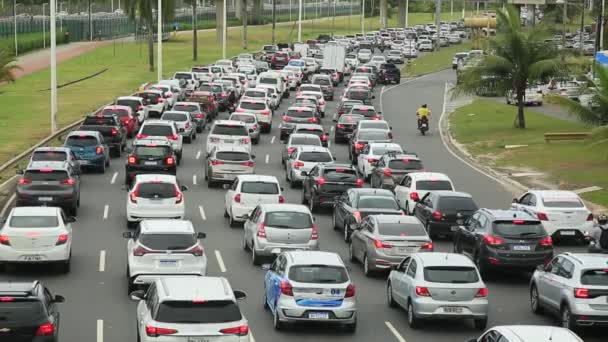 Salvador Bahia Brasilien September 2021 Blick Auf Fahrzeuge Stau Auf — Stockvideo