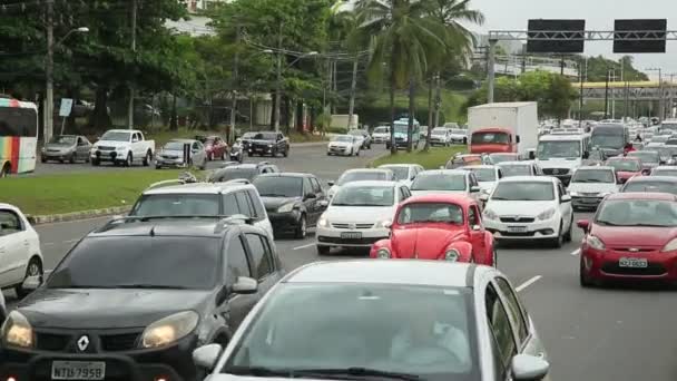 Salvador Bahia Brasil Septiembre 2021 Vista Vehículos Atasco Tráfico Avenida — Vídeo de stock