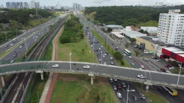Salvador Bahia Brasil Septiembre 2021 Vista Vehículos Atasco Tráfico Avenida — Vídeos de Stock