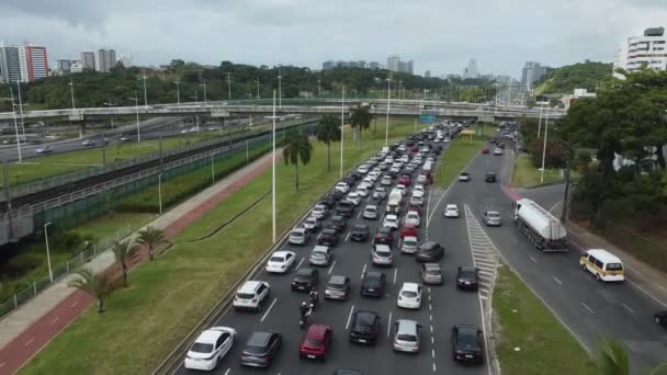 Salvador Bahia Brasilien September 2021 Blick Auf Fahrzeuge Stau Auf — Stockvideo