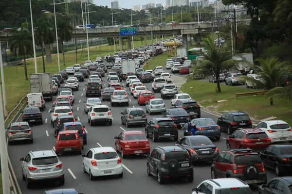 Salvador Bahia Brasil Setembro 2021 Visão Veículos Engarrafamento Avenida Paralela — Fotografia de Stock