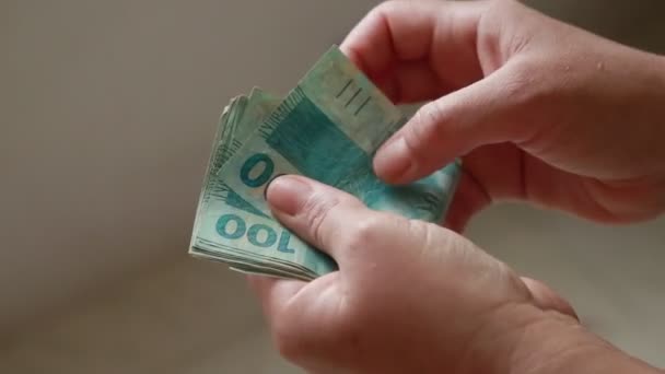 Salvador Bahia Braziliaans Oktober 2021 Handtellen Echte Bankbiljetten Braziliaanse Valuta — Stockvideo