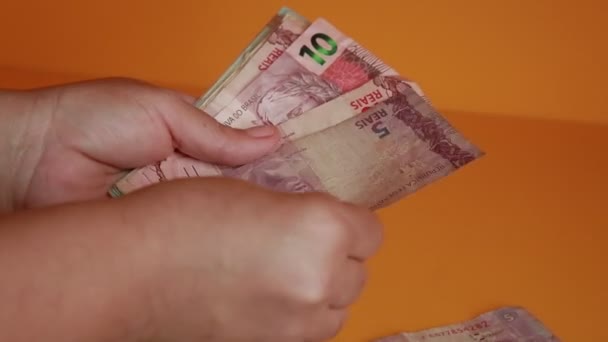 Salvador Bahia Brasilien Oktober 2021 Handzählung Real Banknoten Brasilianische Währung — Stockvideo