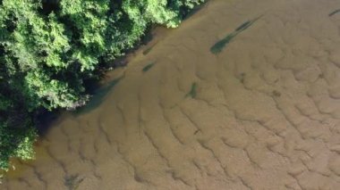 Conde, Bahia, Brezilya - 7 Ekim 2021: Bahia 'nın kuzey kıyısındaki Conde şehrindeki Itapicuru Nehri' nin kuru yatağının havadan görünüşü.