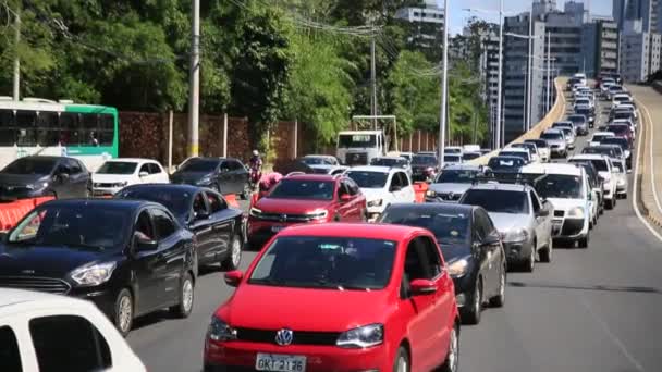 Salvador Bahia Brazília 2021 Május Forgalmi Torlódások Utcán Brt Rendszerforgalom — Stock videók